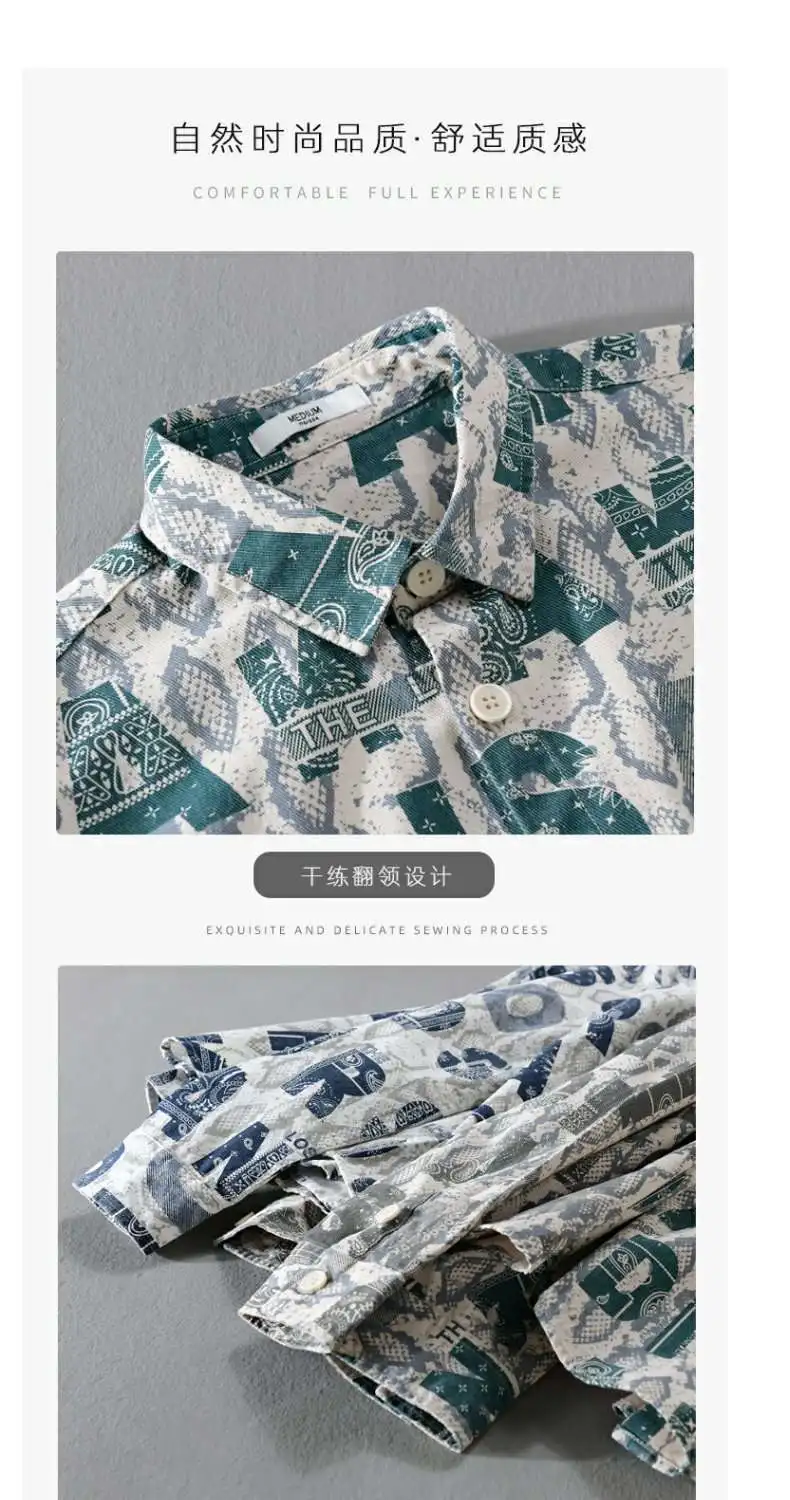 Japanese Letter Printed Personalized Lapel Shirt for Men Trendy and Cool Casual Long Sleeved Shirt Jacket Trendy