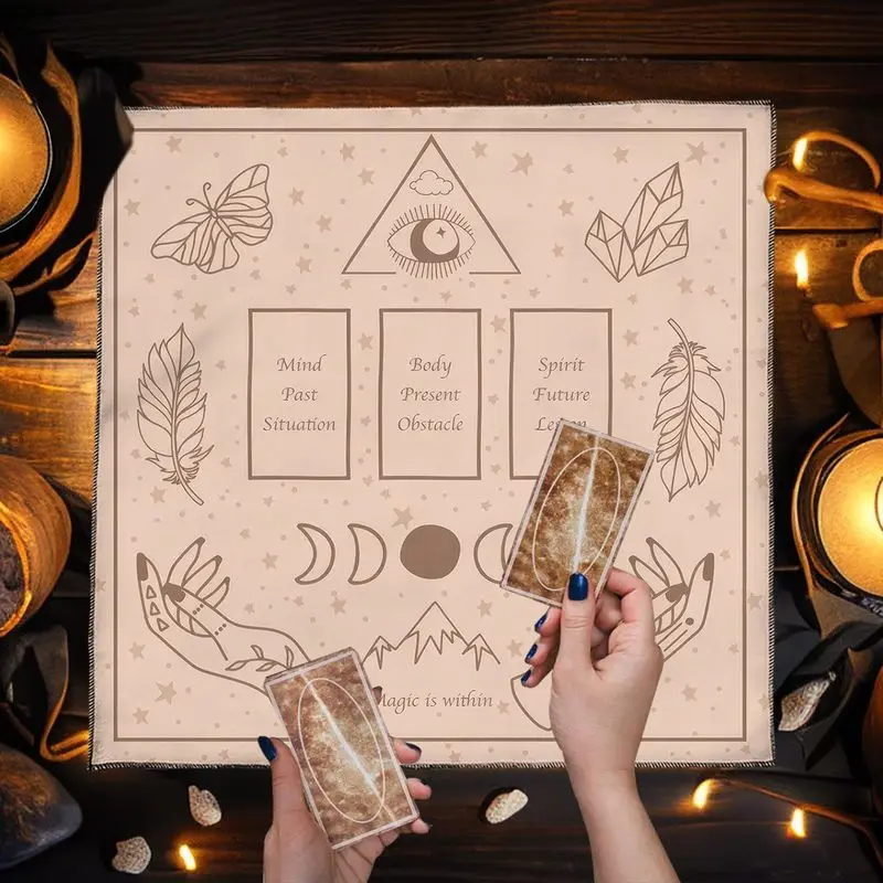 VIKAMA Wooden Wind Plaque Tarot Tablecloth, Altar Divination Mat for Spiritual Desktop Layout