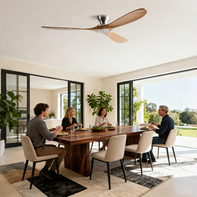 42/52/60inch Low Floor Ceiling Fan 3 wooden blade DC Motor Electric fan with Remote control for Living room dining room bedroom