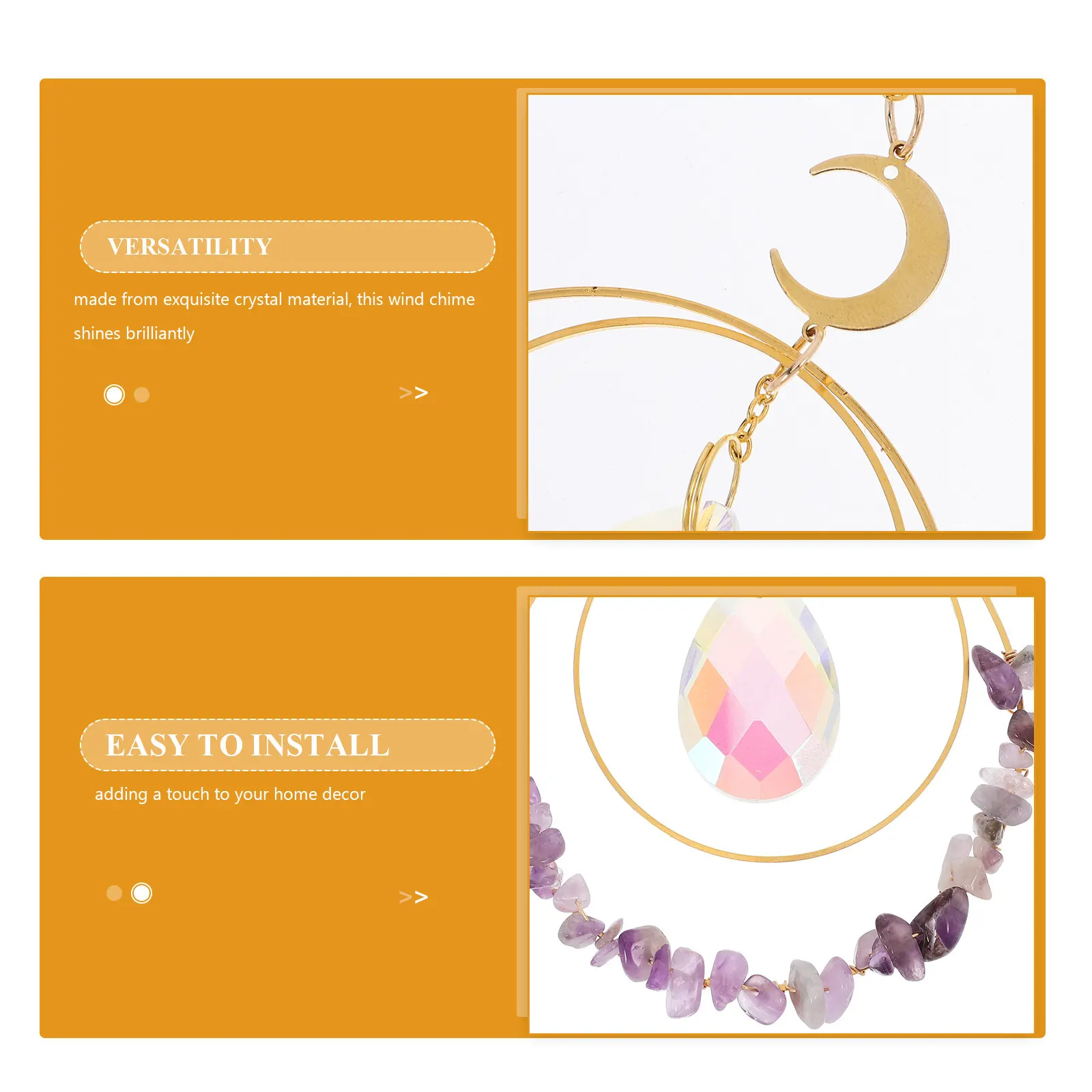 Purple Amethyst Crystal Sun Catcher Wind Chime - Colorful Light Refracting Hanging Ornament for Gardens Porches Windows Home