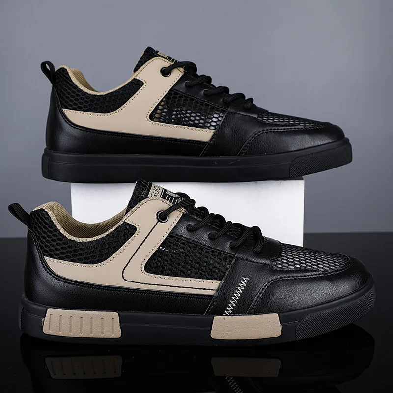 

2025 Autumn Hot Selling Breathable Thin Mesh Hollow Mesh Casual Lightweight Men's White Board Shoes
