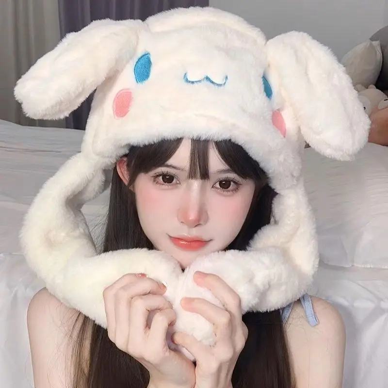 Kawaii Cinnamoroll Plush Moving Ear Hat Soft Fluffy Cartoon Bunny Cap Photo Prop Cosplay Party Headwear Birthday Gift for Girls view 2