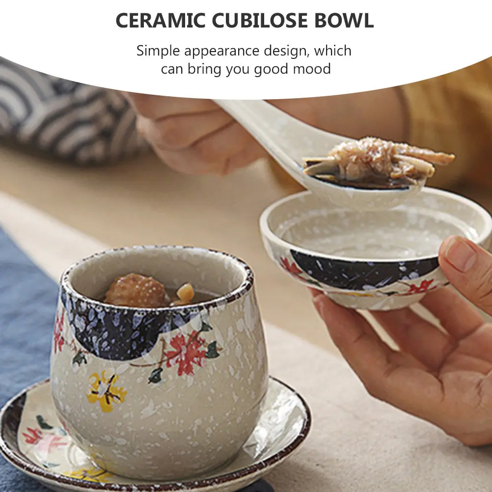 1Set Elegant Ceramic Soup Egg Bowl with Cover Leakproof Sturdy Nonslip Multipurpose Dessert Bowl for Cubilose Fruits Syrup