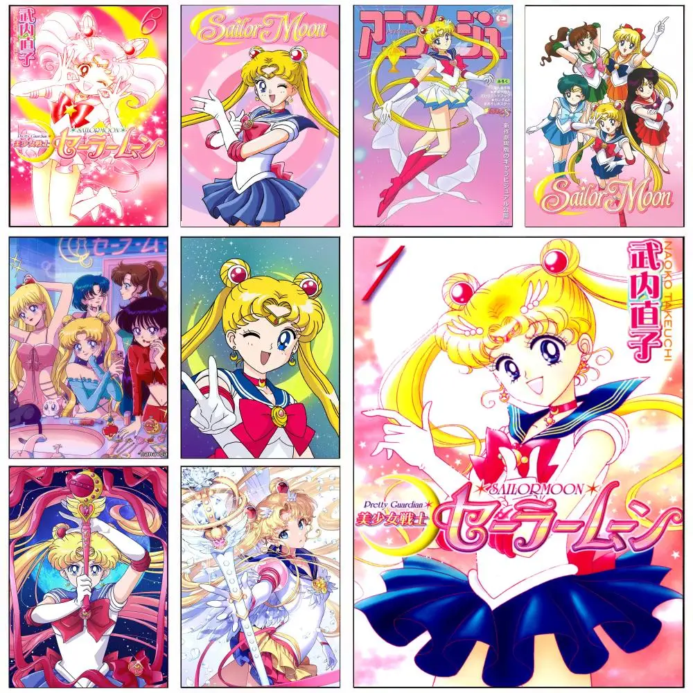 Anime S-Sailor M-MoonS Poster Self-adhesive Art Waterproof Paper Sticker Coffee House Wall Decor