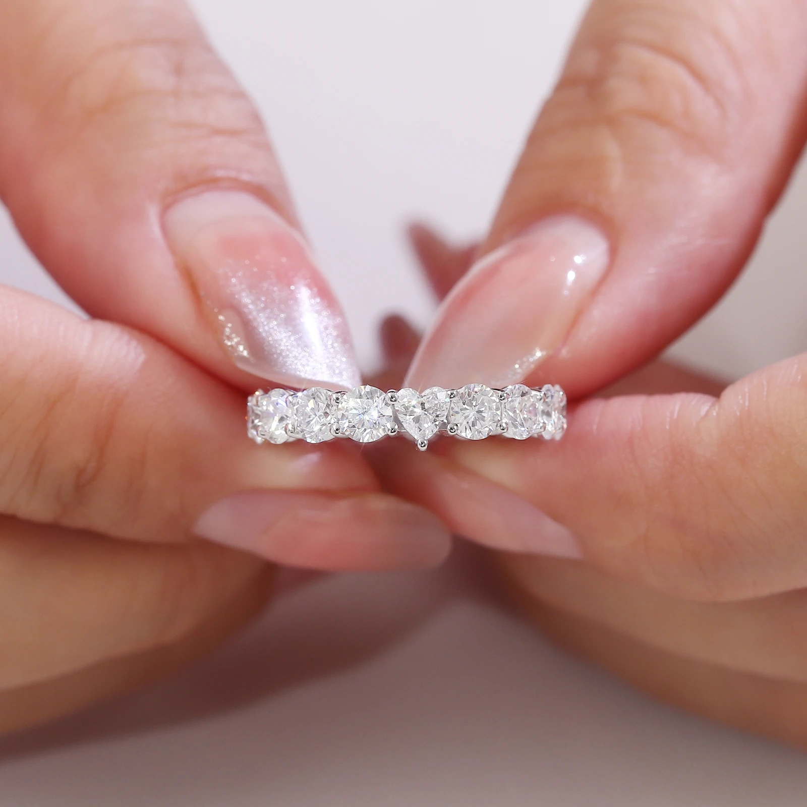 بروفانس الفاخرة كامل الفرقة الدائري 10K الذهب DEF/VS مختبر الماس القلب خاتم الخطوبة الأبدية شخصية هدايا عيد الميلاد #2