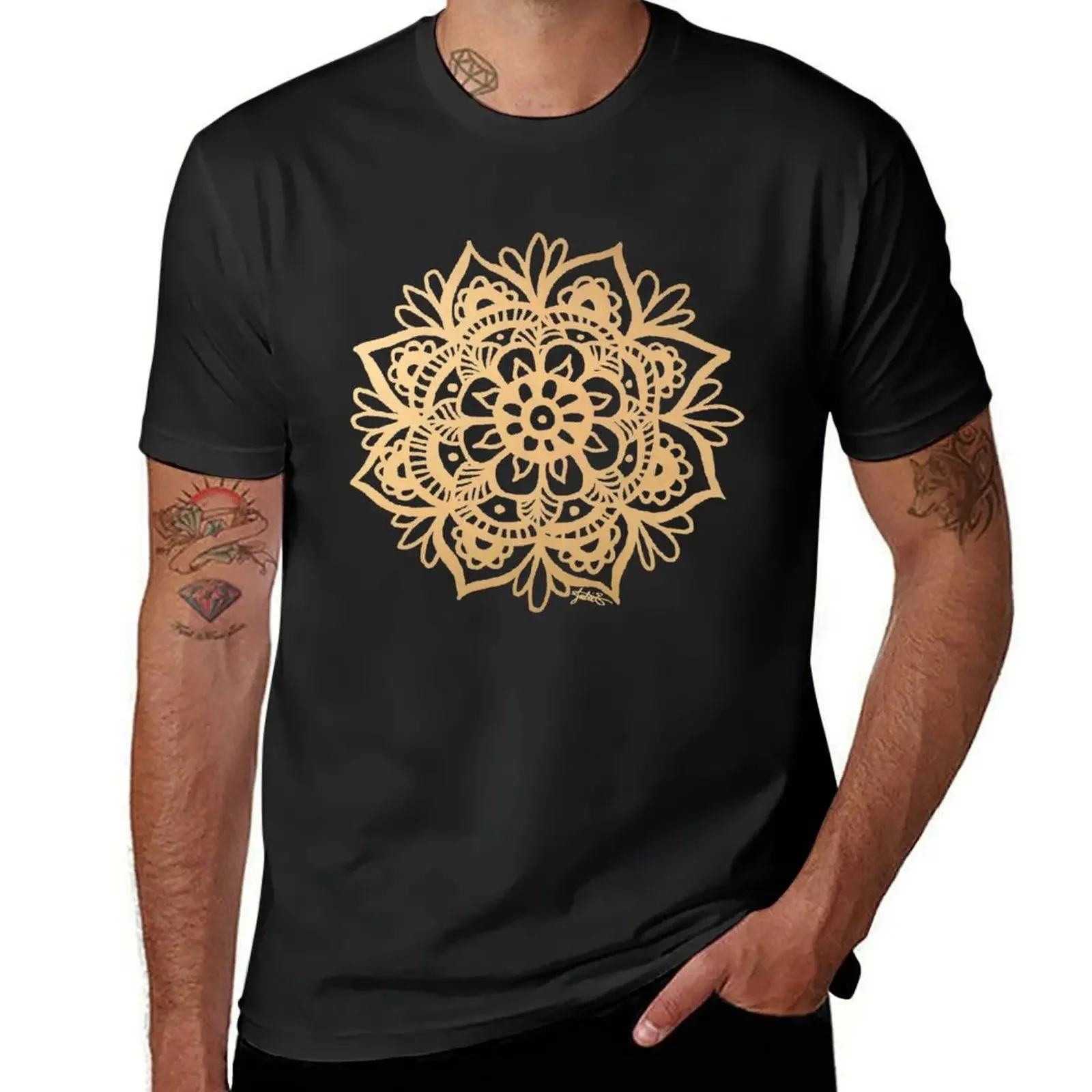 Gold Mandala Flower T-Shirt heavyweights new edition customs customizeds clothes for men