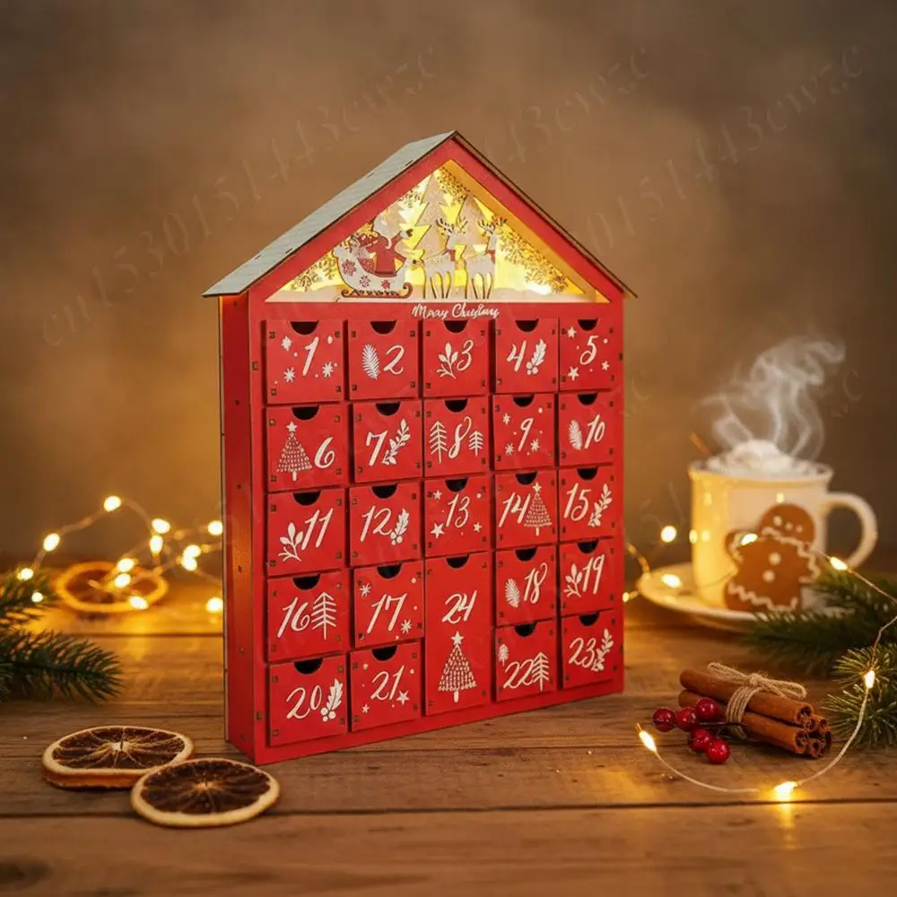 

Деревянный рождественский адвент-календарь с 24 шт. ящиками для хранения многоразового деревенского дома DIY календари обратного отсчета рождественские подарки для детей