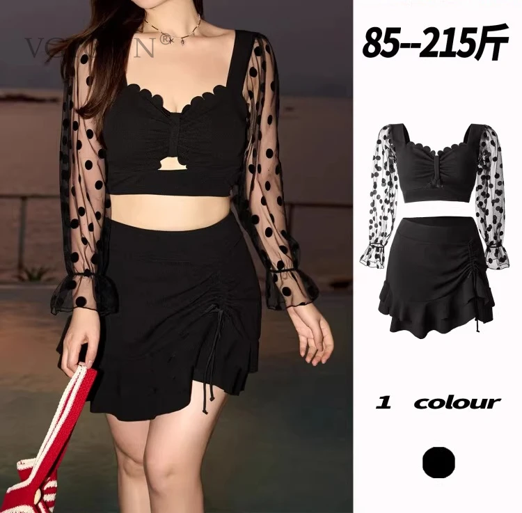 Bañador con falda dividida de talla grande 6XL para mujer, traje de baño Sexy negro de dos piezas con realce, novedad de 2026