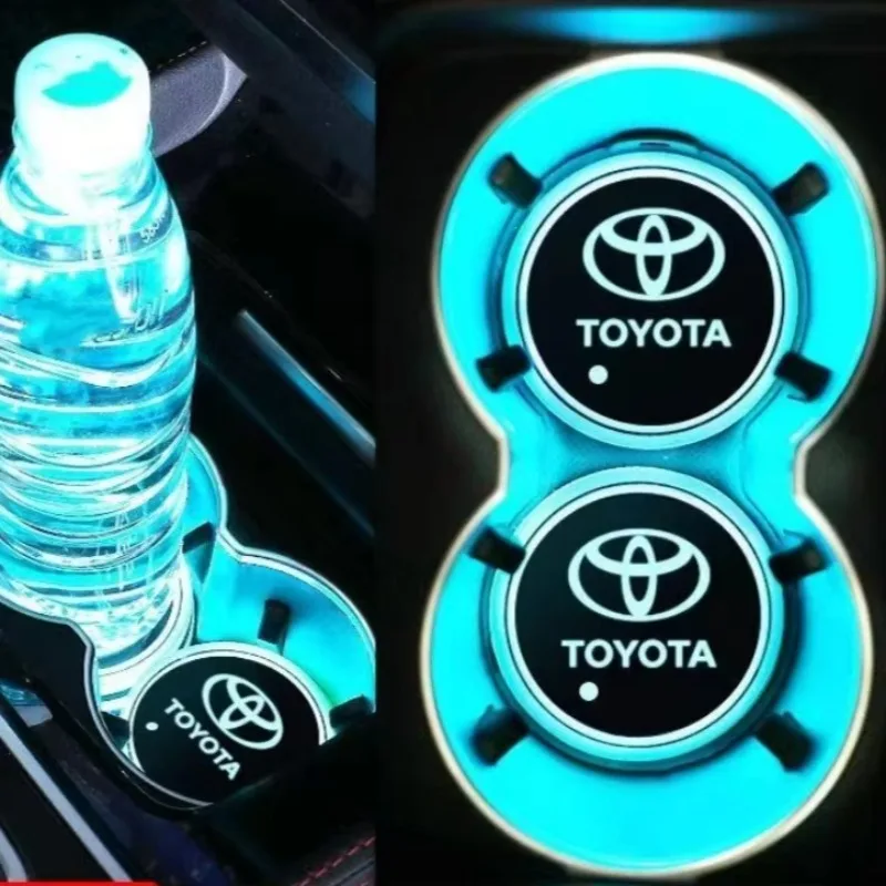 トヨタ2026年式用-ホット2個入り-自動車内装led発光ウォーターコースター-トヨタバッジ付き-カローラ-カムリ-rav4-プリウス-センナ-マット。-ウィ
