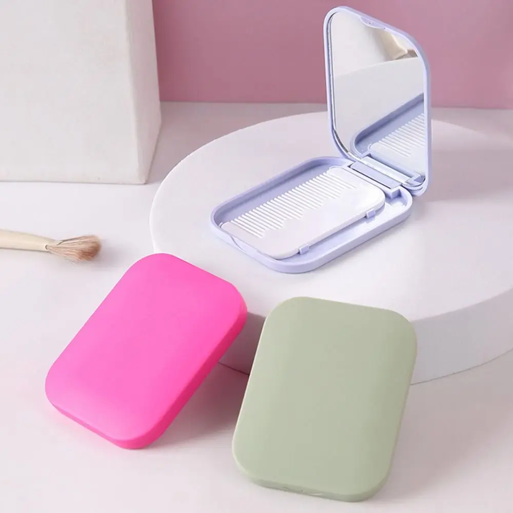 Fashion Solid Color Pocket Makeup Mirror Wear-resistant With Comb Handheld Folding Mirror Smooth Cosmetic Mirror Travel