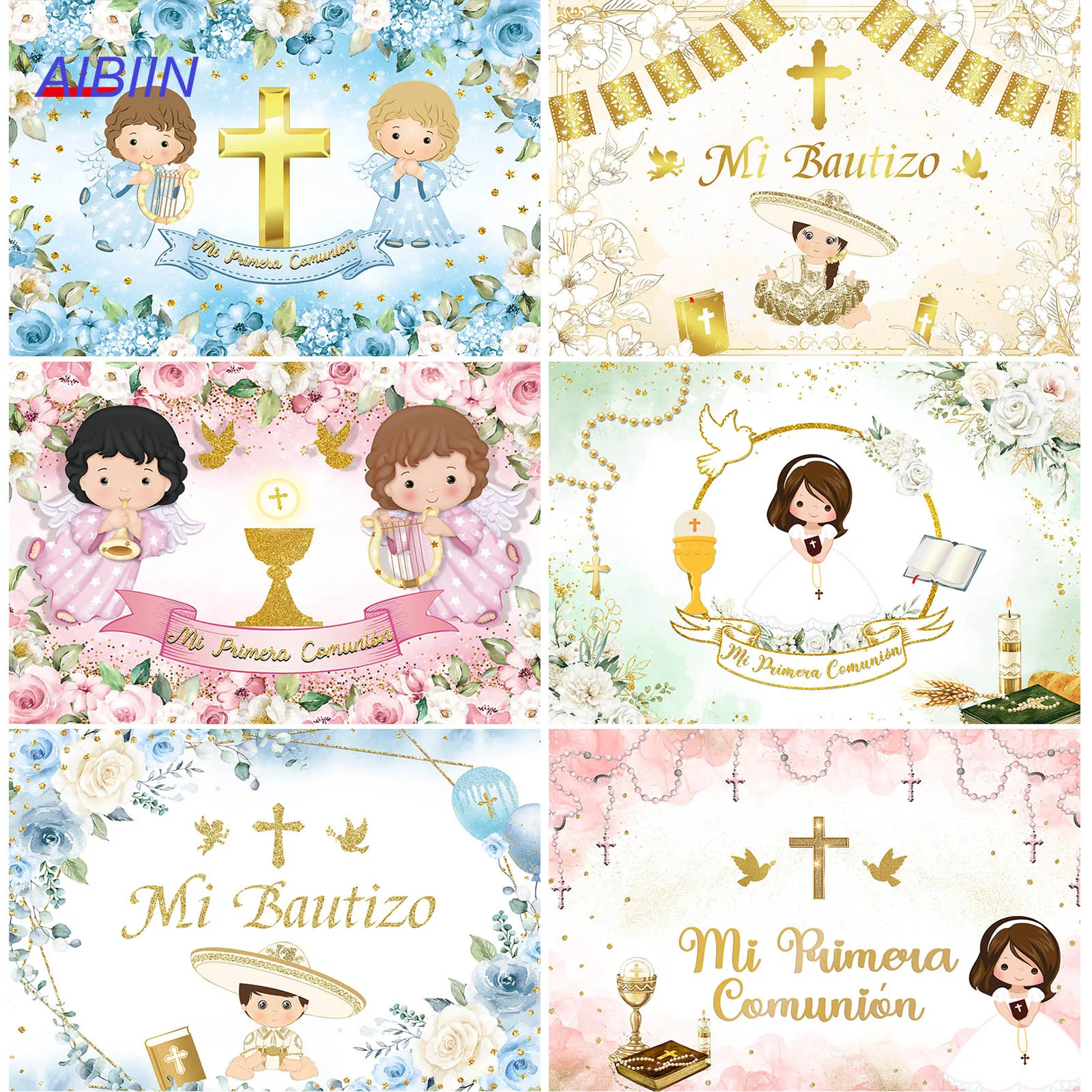 

AIBIIN My Baptism Photography Backdrop Floral First Holy Communion Background God Bless Boy Girl Kid Christening Party Decor