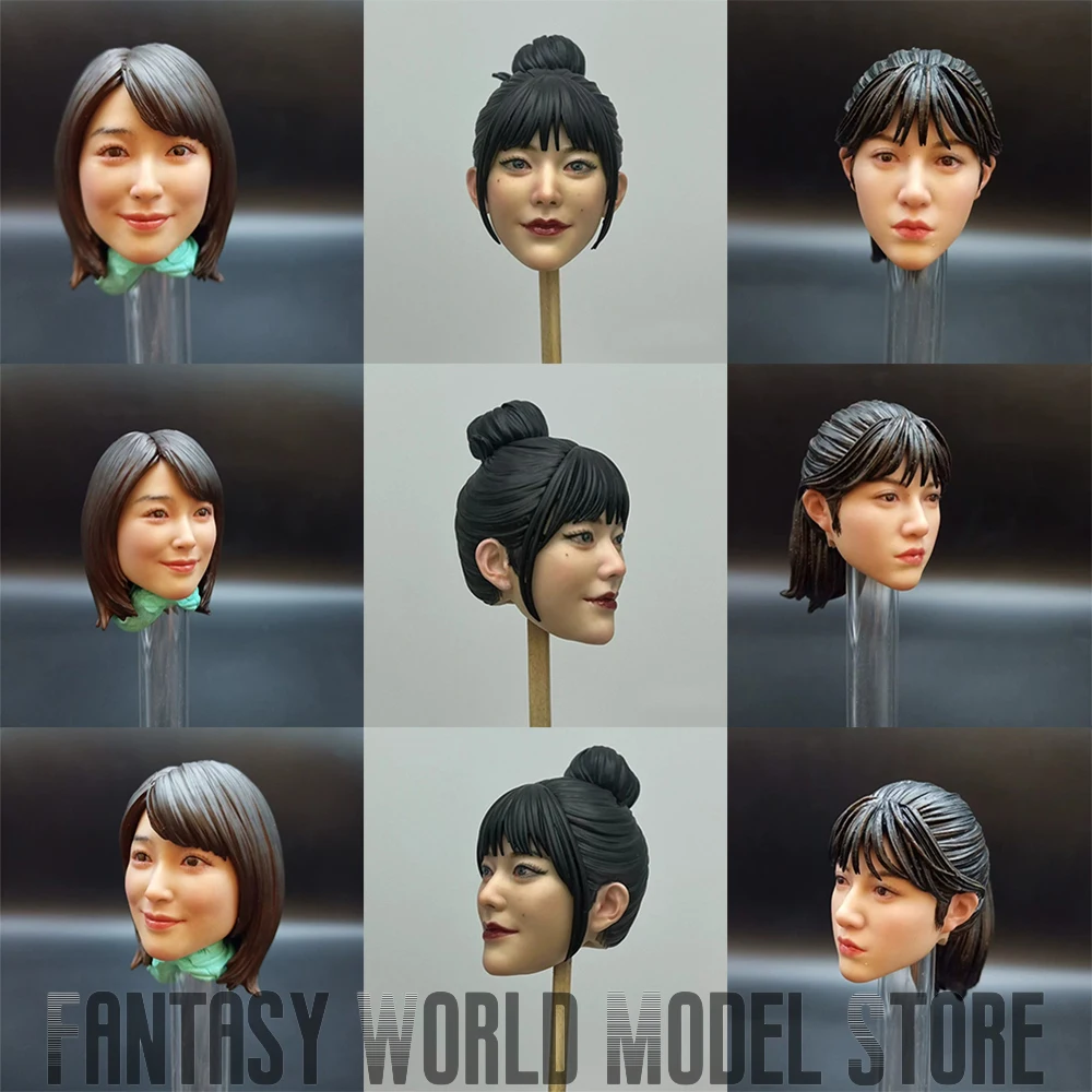 KUMIK 1/6 Scale Japanese Korean Female Celebrities Delicate Head Carving Model Fit 12'' Soldier Action Figure Body Dolls DIY Toy