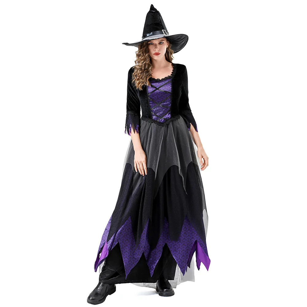 Kostium Wiedźmy na Halloween, Fioletowy Strój Wiedźmy, Magiczny Strój Wiedźmy na Scenę, Strój do Odgrywania Ról, Tradycyjny Chiński Strój Damski...