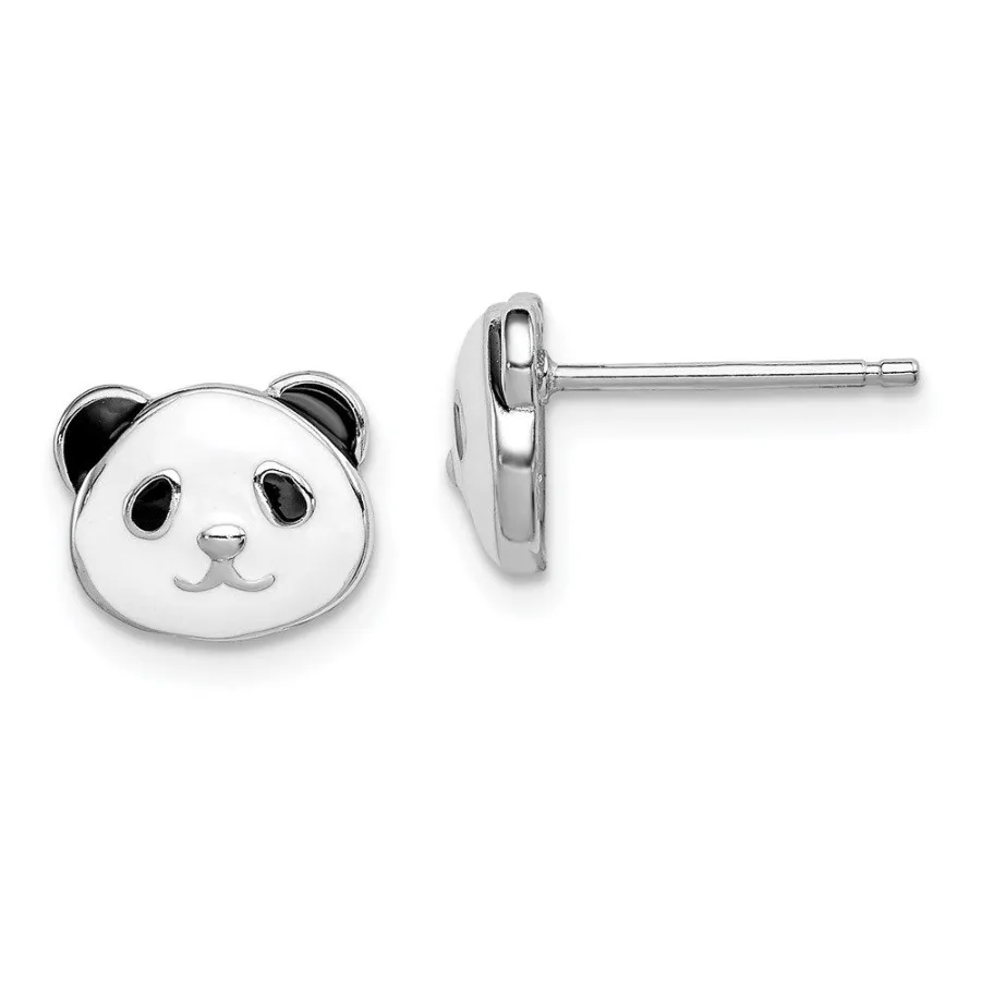 

Sterling Silver Madi K Rhodiumplated Polished Black White Enameled Panda 's Post Earrings