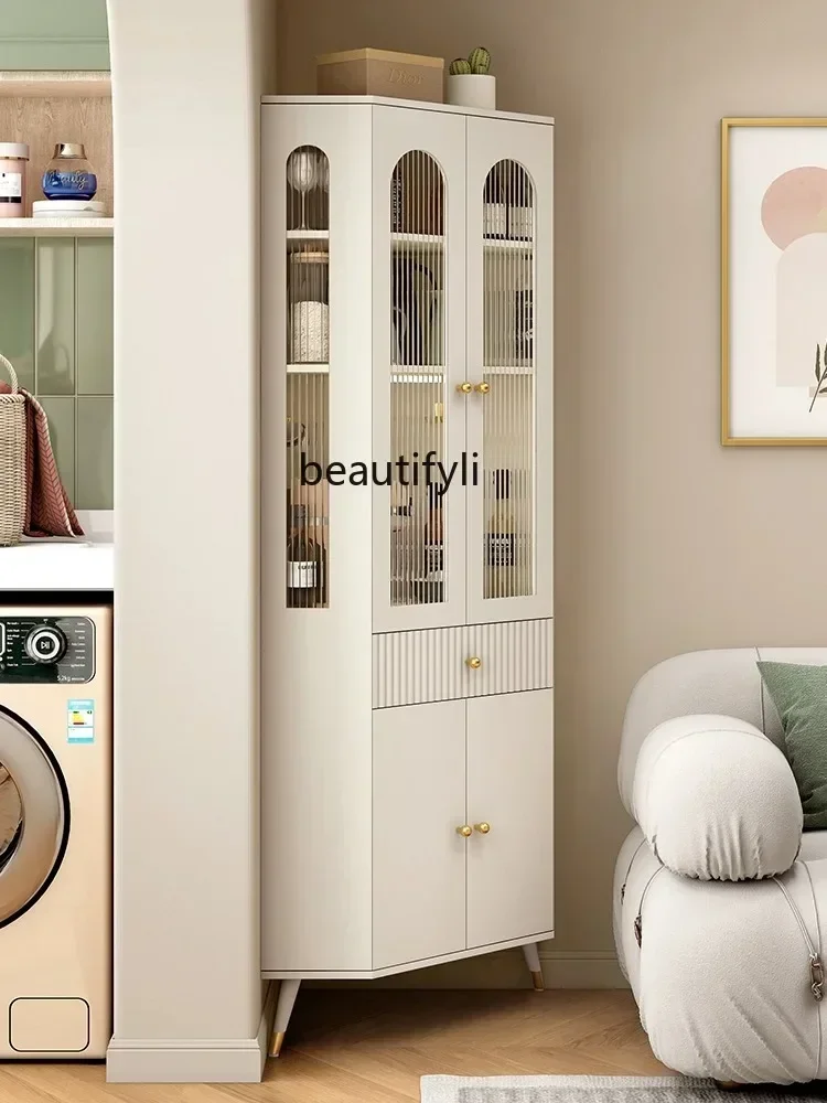 xzLight Luxury Cream Style Corner Cabinet Modern Minimalist Stone Plate Triangle Cabinet Sideboard Cabinet