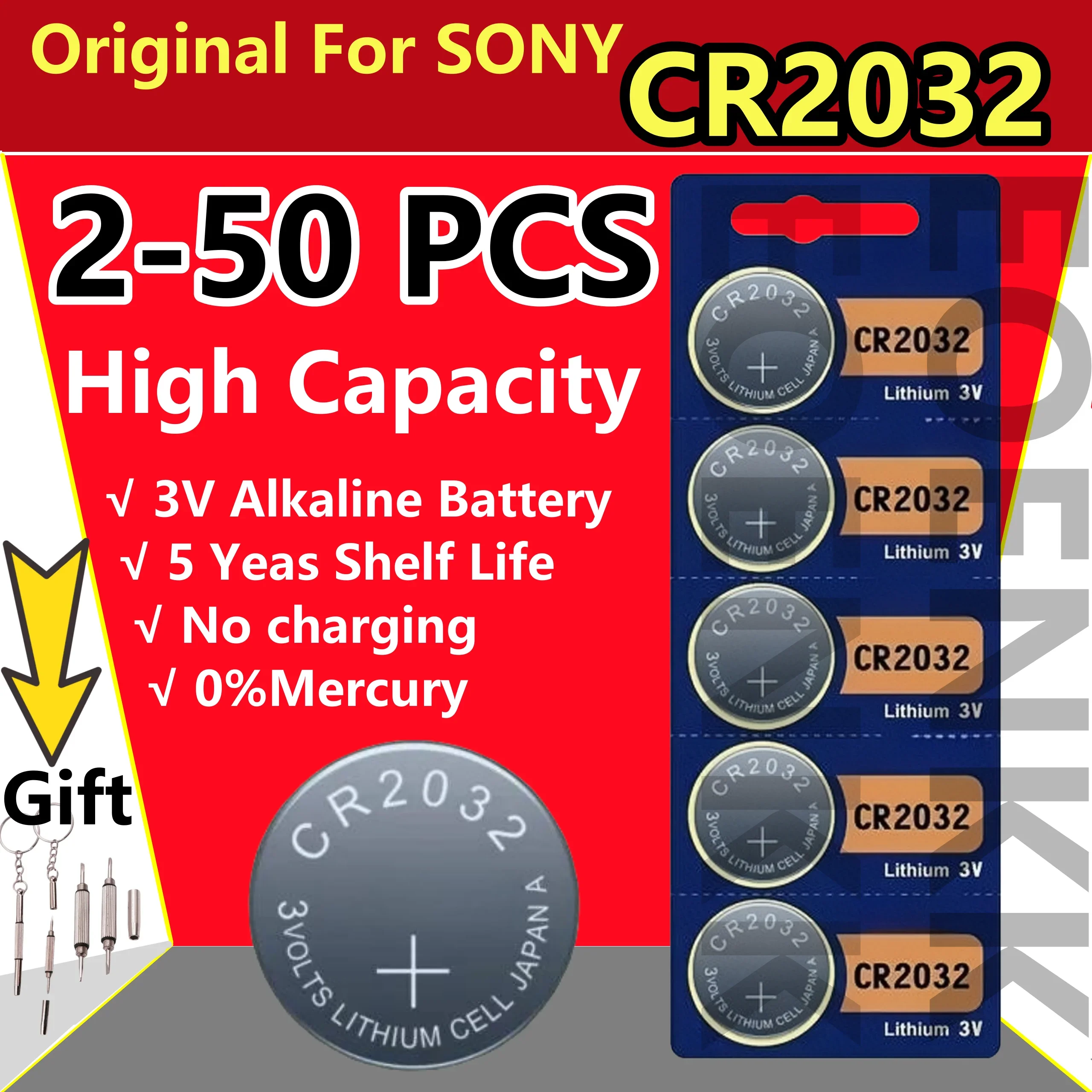 Original For Sony CR2032 CR 2032 DL2032 ECR2032 Lithium Battery Watch Toy Calculator Car Key Remote Control Button Coin Cells