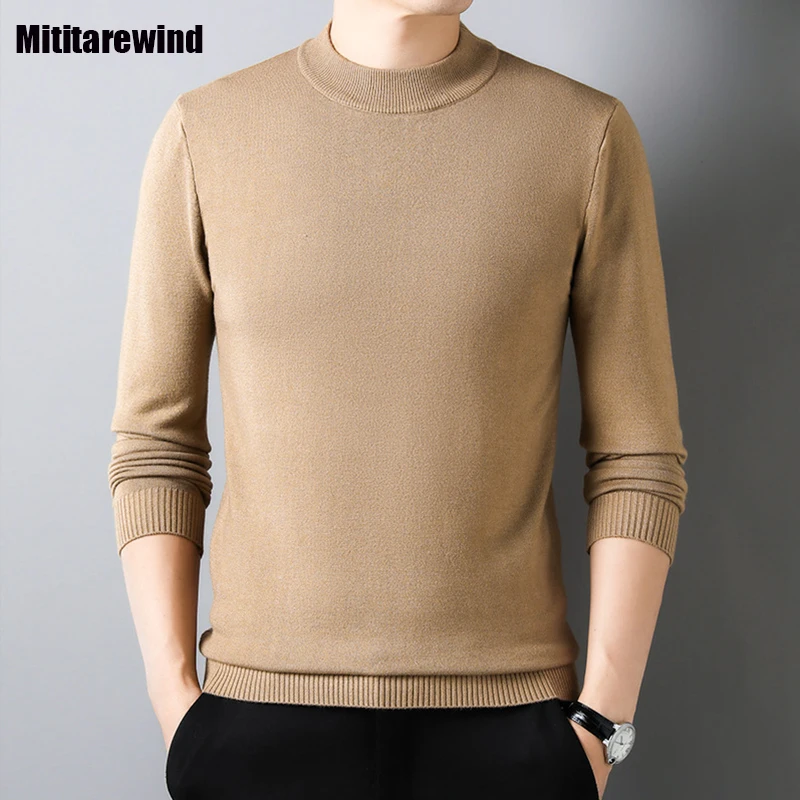 

Autumn Winter Men's Sweaters Business Casual Orange Sweaters Jumpers Mock Neck Long Sleeve Knitwears Bottoming New in Sweaters