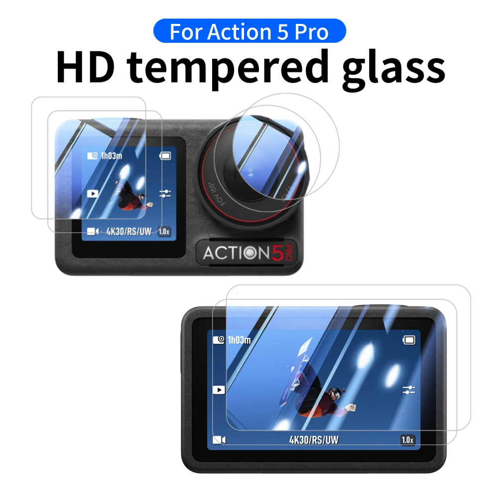 for DJI Action 5 Pro Ultra Clear Tempered Glass Screen Protector with Silicone Lens Cover Anti Scratch