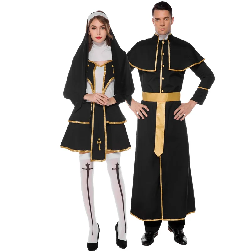 Halloween Men Godfather Cospaly Costume Nun Sister Outfits Jesus Christ Father Priest Cos Missionary Religious Role Play Party