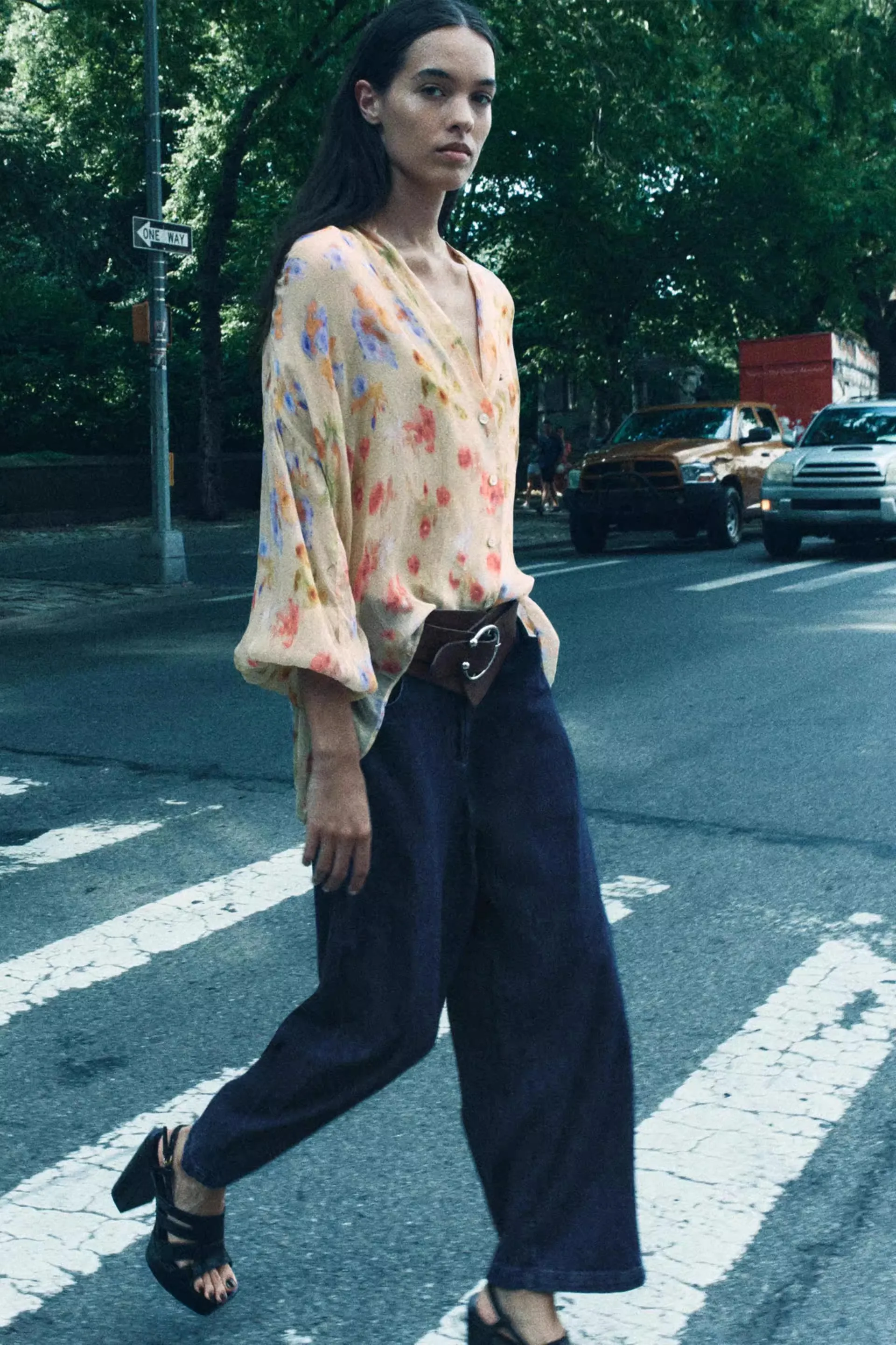 

Faionable Bubble Sve Fairy Print Chiffon irt Women's New 2024 Loose Fit Long Sve V Ne Regular Length irt