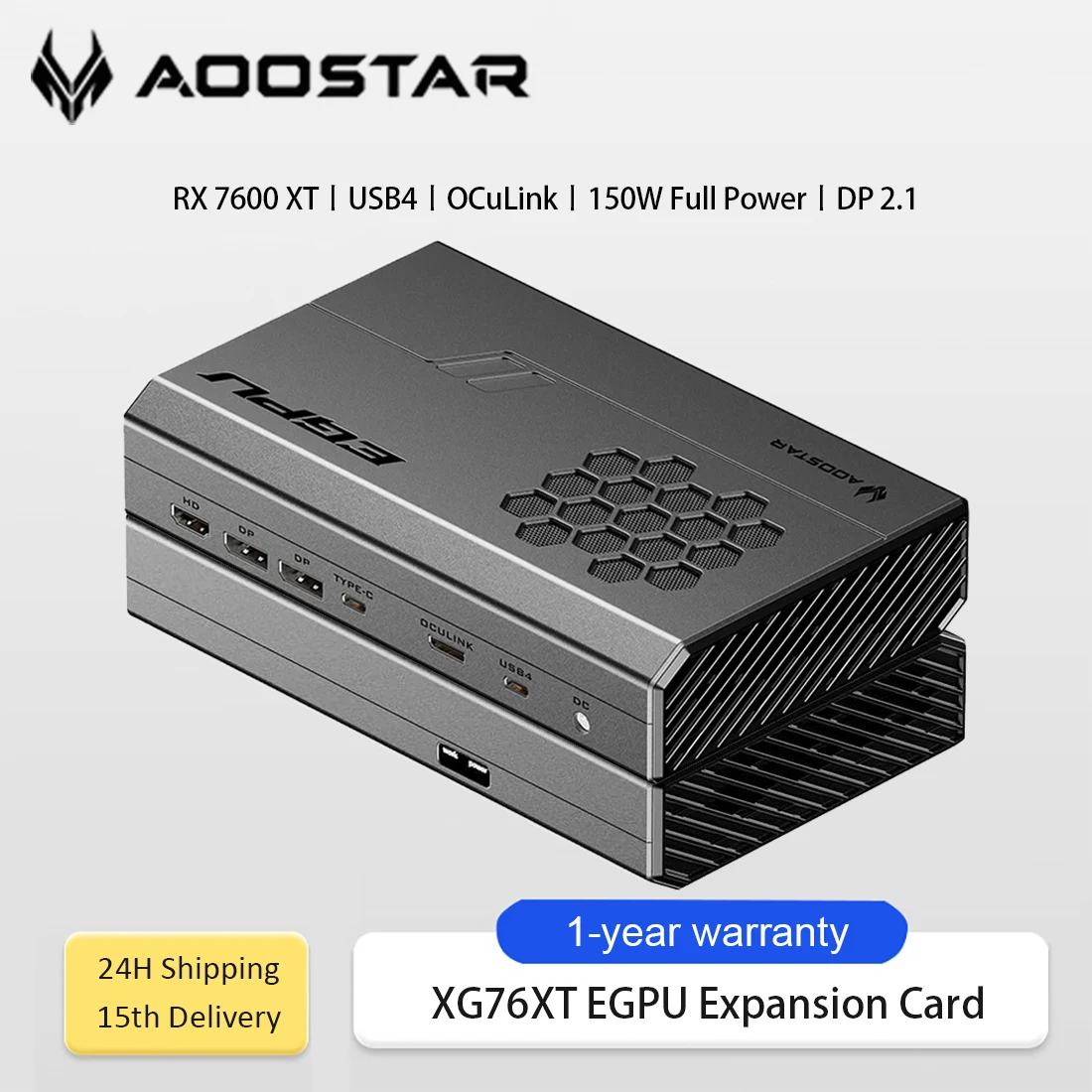 Aoostar XG76XT External GPU Dock RX7600XT Desktop Graphics Card USB4/OCuLink Dual Interface 150W Full Power for Laptop/Mini PC