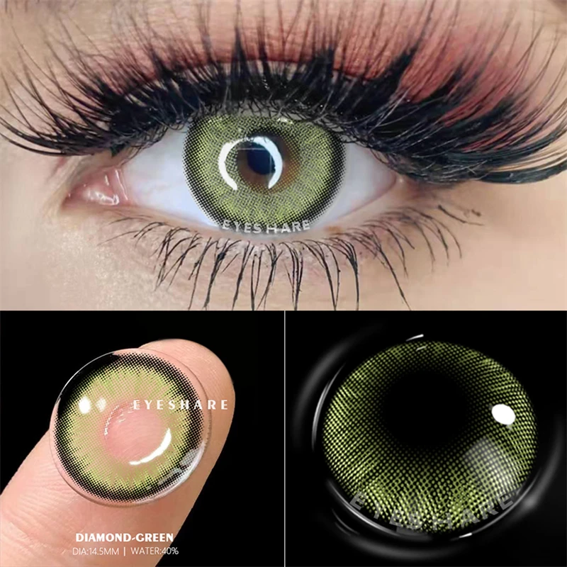 Eyeshare-lentes de contato verde para olhos, cosméticos, beleza