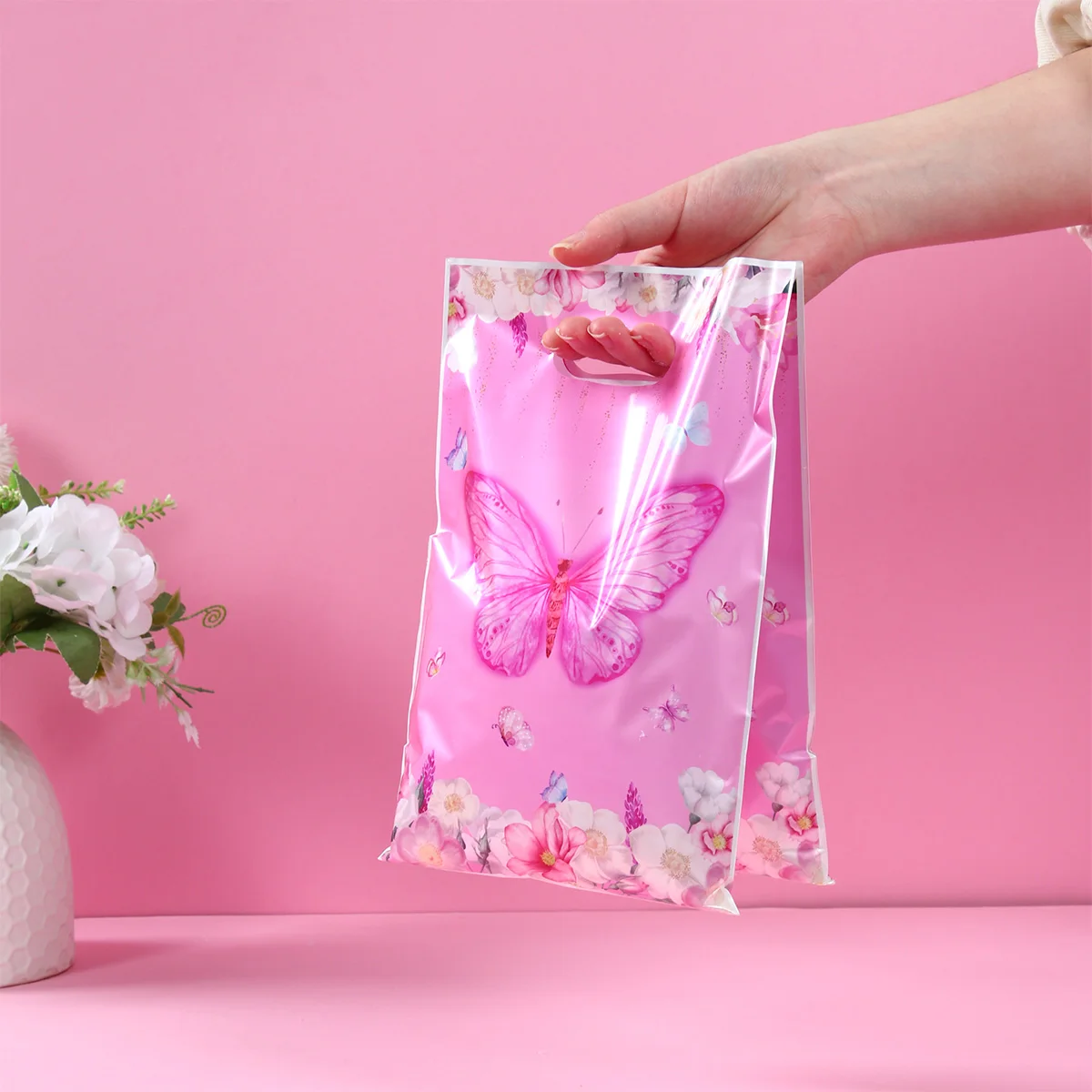 Sacos de presente de borboleta e flor rosa, decoração de festa de aniversário para crianças, sacolas de presente, feliz aniversário, chá de bebê, suprimentos para festa