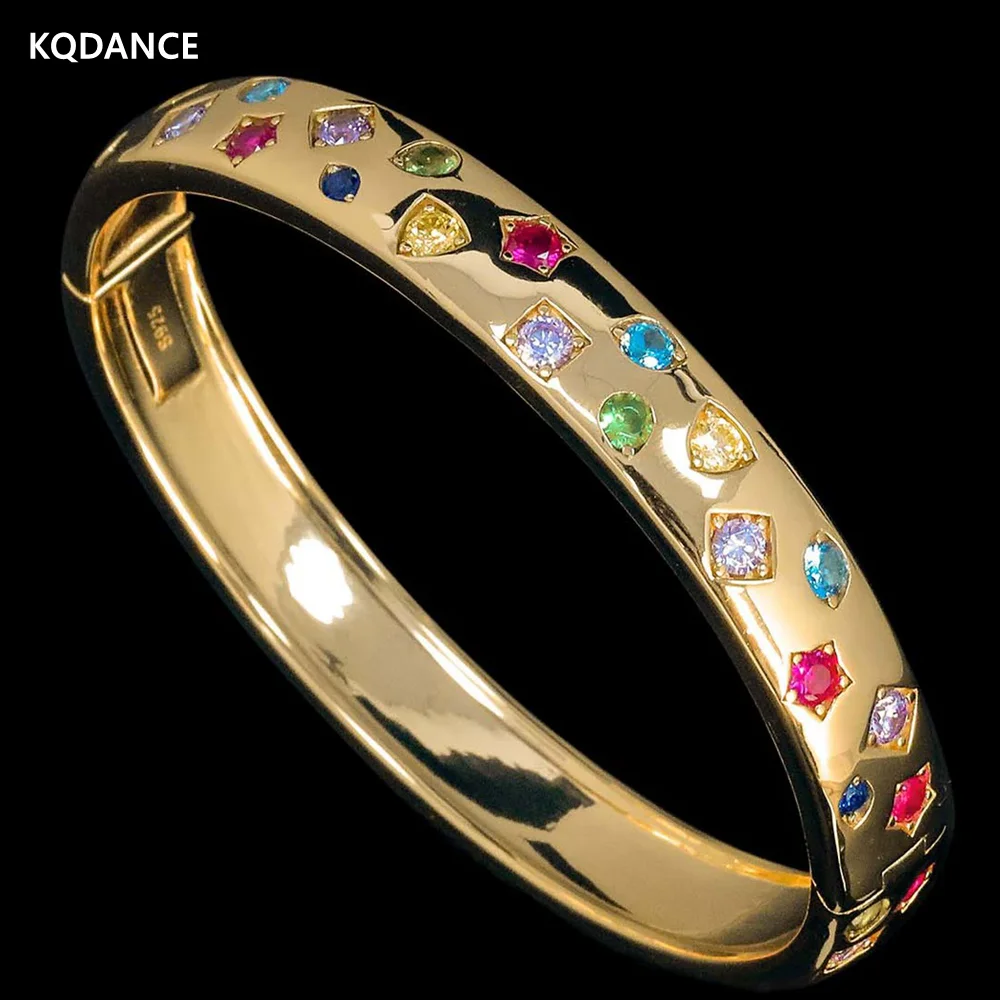 

KQDANCE Luxury 925 Silver With 3mm Red Blue Yellow High Carbon Diamond Women's Colored Gemstone Bangles Bracelet Fine Jewelry