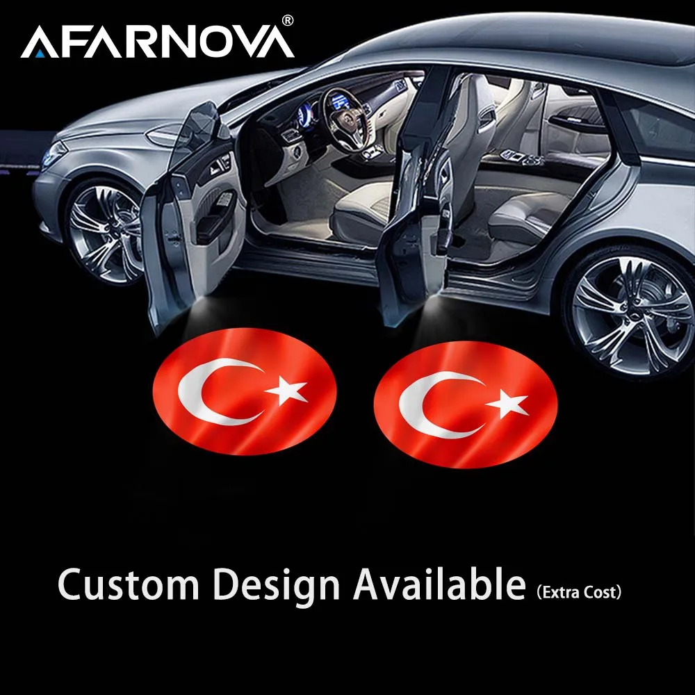 Afarnova Customized logo for Flag of Turkey Car LED Laser Projector Ghost Shadow Light Double-head Eagle Door Welcome Courtesy