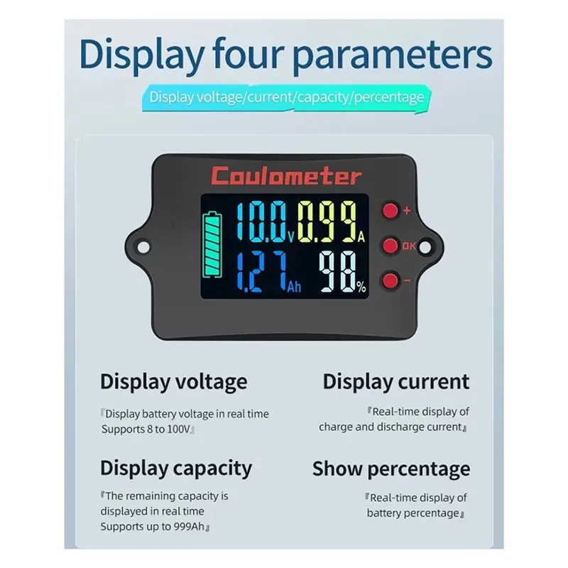 [NEWA64Z!】 Battery For RV Coulomb Meter 0-100V Voltage And 50A Current Monitoring Color Display