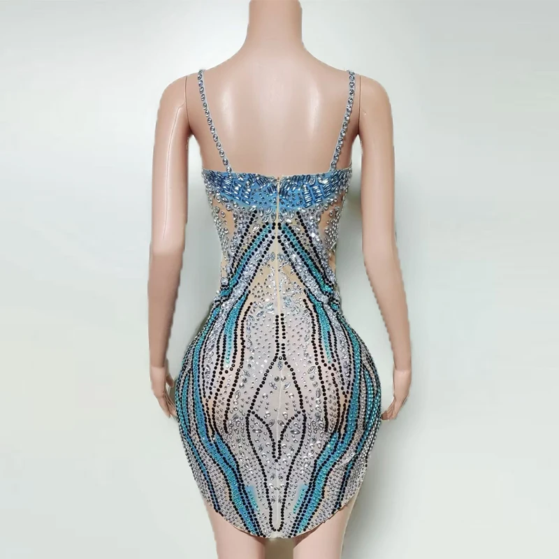 Sukienki wieczorowe dla piosenkarek, pełne cyrkonii, kostium do tańca jazzowego, damska sukienka na występy, imprezę, scenę, na świętowanie, XS10010