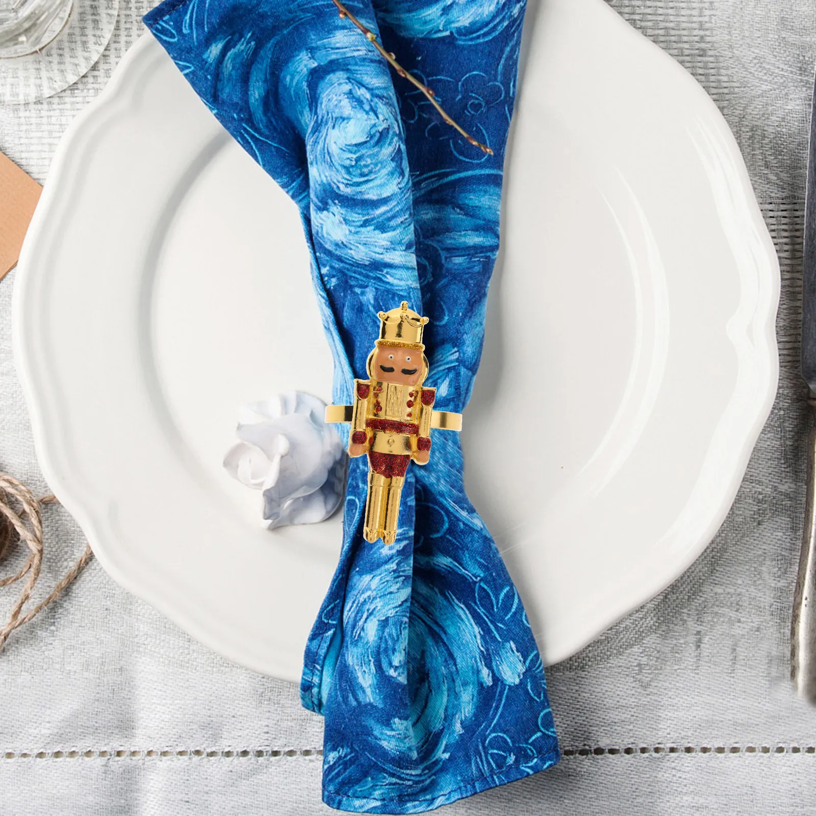 

4Pcs Christmas Napkin Rings Nutcracker Themed Sturdy Metal Napkin Holders for Dining Table Decoration Party Supplies
