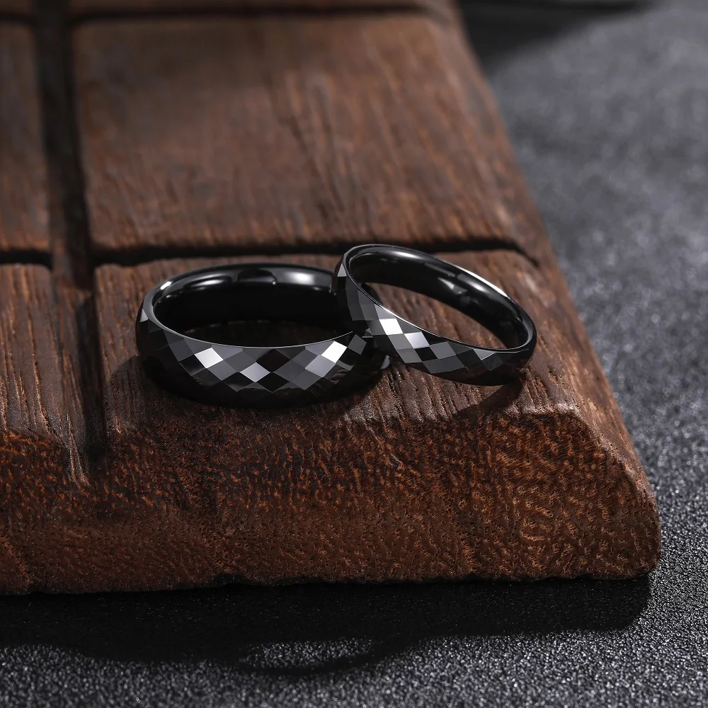 Kolmnsta 4/6 mm schwarzer Keramikring für Damen und Herren, rosa/weißer Diamantschliff, kratzfest, Unisex-Ringe, allergiefrei, verblasst nicht – Detail 1