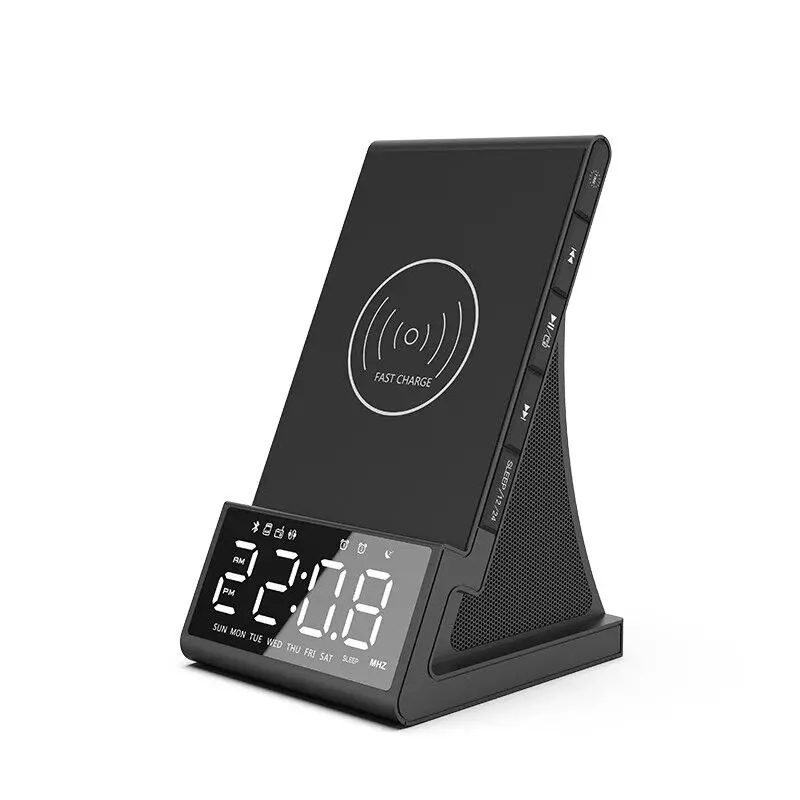 Multi-Functional Integrated Bluetooth Alarm Clock Home Bed Head Speaker Mobile Phone Holder Wireless Charger Radio