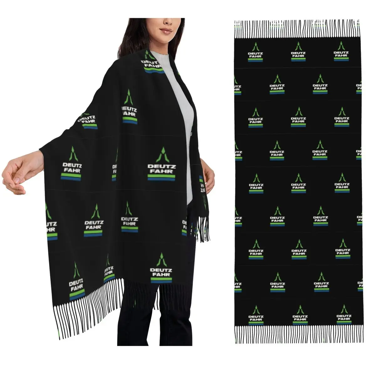 

Deutz Fahr Logo Merchandise Scarf Tassel Scarves Women Soft Warm Shawls and Wraps Long Fall Winter Shawl Wrap