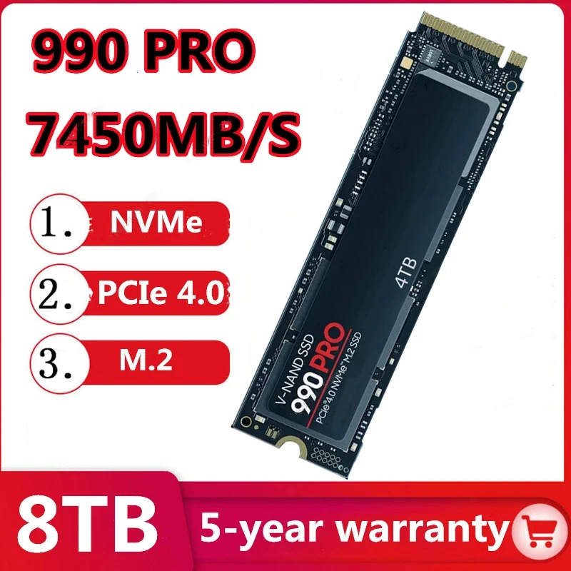 Nowy wewnętrzny dysk półprzewodnikowy 990PRO SSD 8 TB 4 TB 2 TB 1 TB M2 2280 PCIe Gen 4.0 X 4 NVMe dla PlayStation 5/PS5/Laptop/PC/PS4