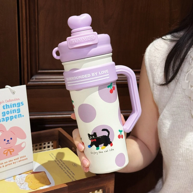 Новая чашка Bingba большой емкости, ценная чашка для холодной воды из нержавеющей стали, двойной напиток, чай с ручкой, чашка-термос для кемпинга для девочек