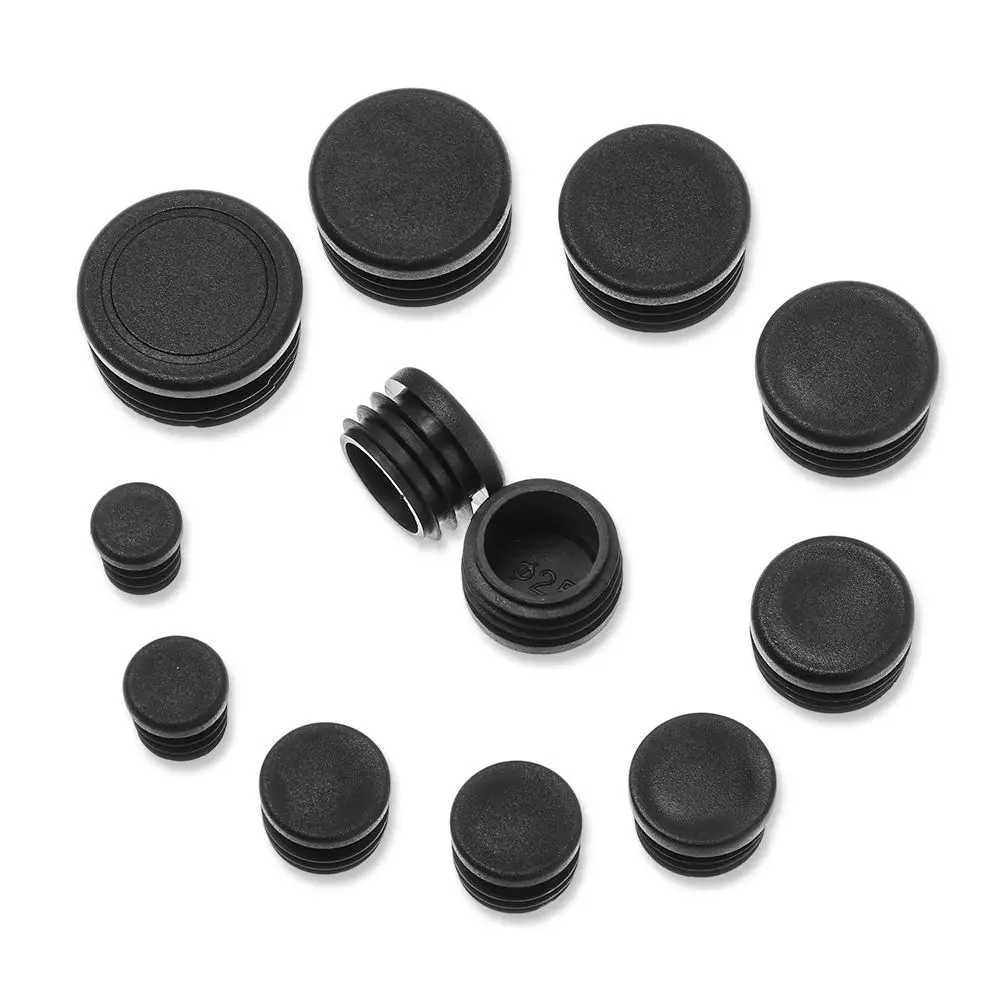 10pcs/pack Black Round Plastic Plug In Round Pipe Steel Pipe Inner Sleeve Plug Head Table Chair Foot Pad