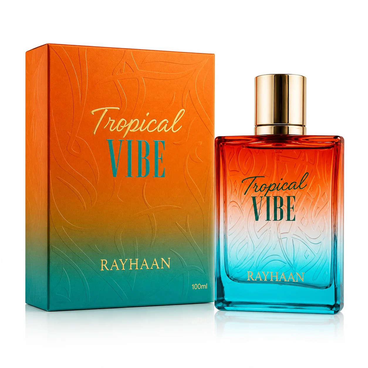 Rayhaan Tropical Vibe EDP 100ml - Fragancia Floral Frutal Fresca de Larga Duración - Perfume en Botella con Degradado Azul Naranja Único para Regalo