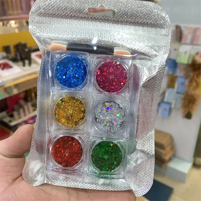 Conjunto de 6 unidades de maquiagem brilhante lantejoulas sombra cola gel brilhante sem cola