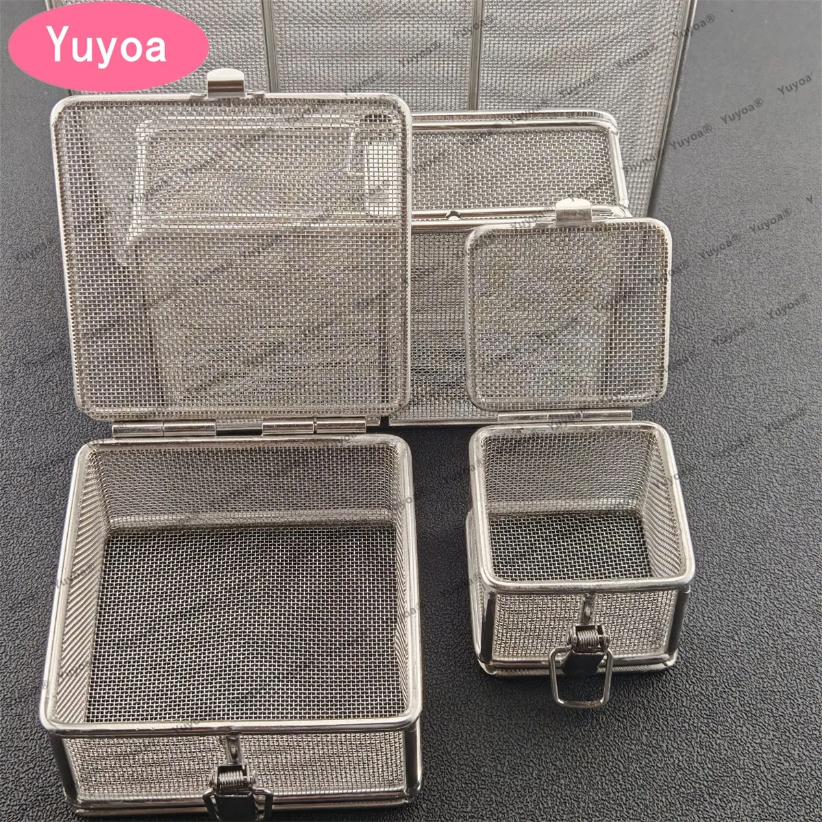 304 Stainless Steel Sterilization Basket with Lid Dental Cleaning Filter Draining Basket Medical Instrument Sterilization Box