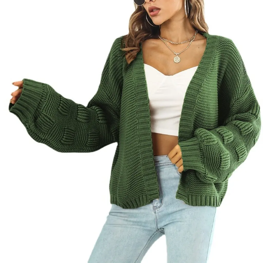 

Women's Knitted Cardigan European American Style Casual Retro Elegant Lantern Sleeve Sweater for Autumn Winter Versatile