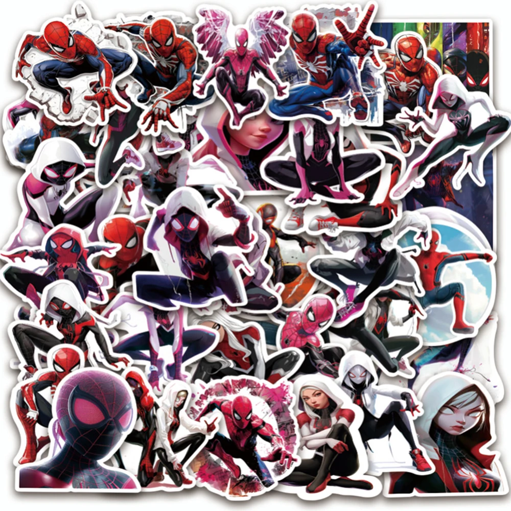 10/30/50pcs Disney Cartoon SpiderMan Gwen Stickers Across The Spider-Verse Graffiti DIY Phone Skateboard Bike Decals Kids Toys