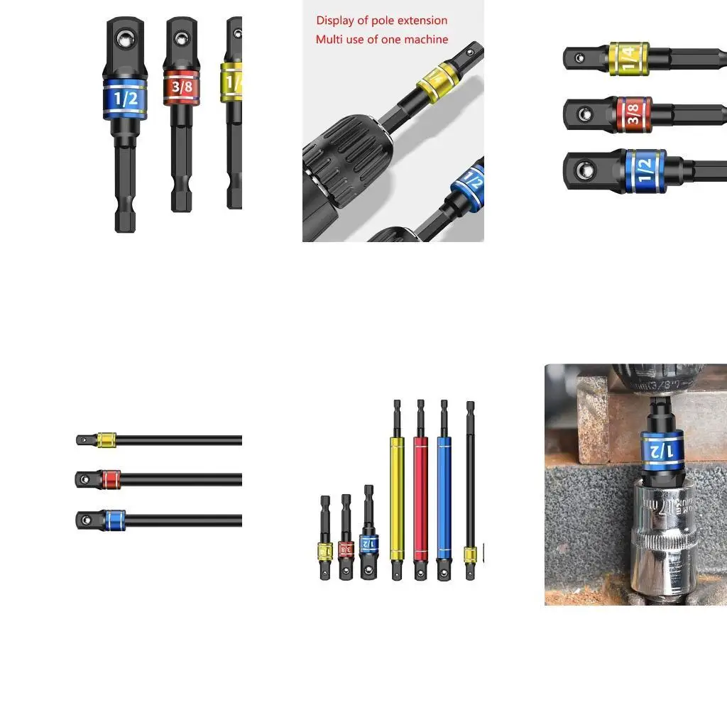 

652F 3Pieces 1/4 3/8 Socket WrenchImpact Socket Adapters Set Tool Extension Drill Adapters Bit Set Husband Dad Gift
