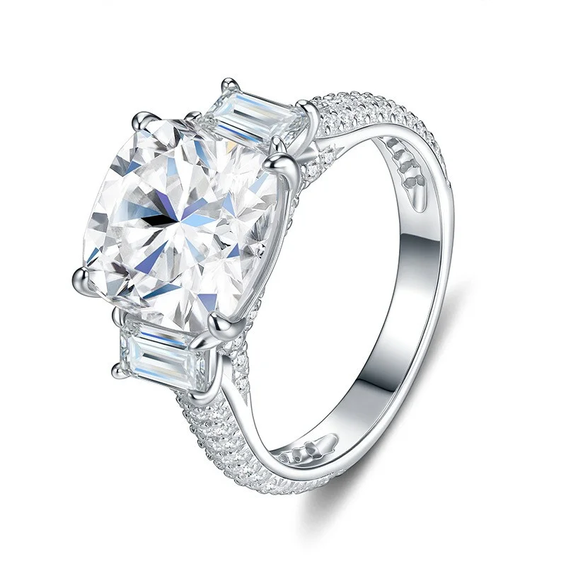 ZFSILVER s925 Sterling Silver Moissanite 10MM Rectangle Ring Charms Women Fashion Classic High-Quality Jewelry Party Gift R17866