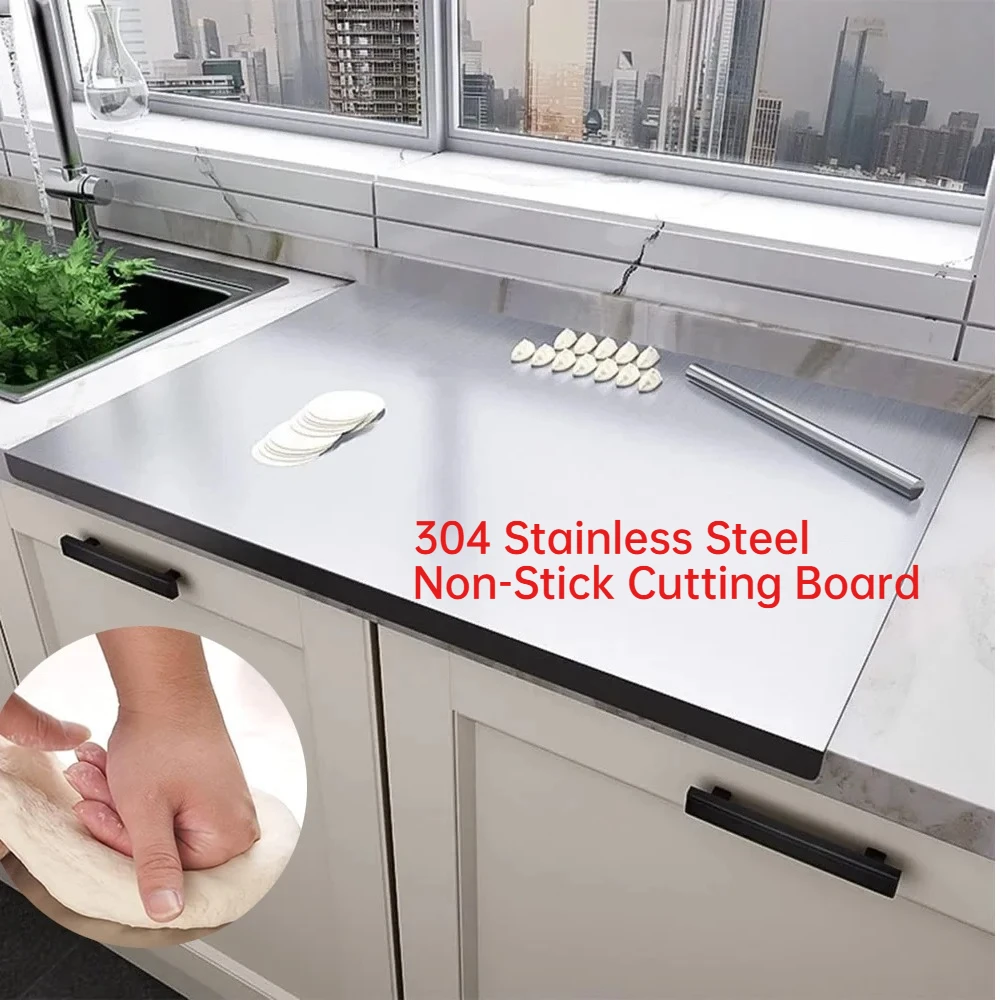 Food Grade Stainless Steel Chopping Board 304 Cutting Board Non-slip Edge Suitable for Cutting Vegetables Pastries Kitchen Tools