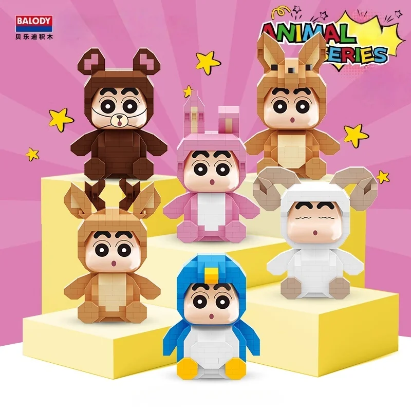 Klocki konstrukcyjne Crayon Shin-chan, model z małych elementów, seria kreskówkowa z uroczymi zwierzętami, zabawka, ozdoby, prezent urodzinowy
