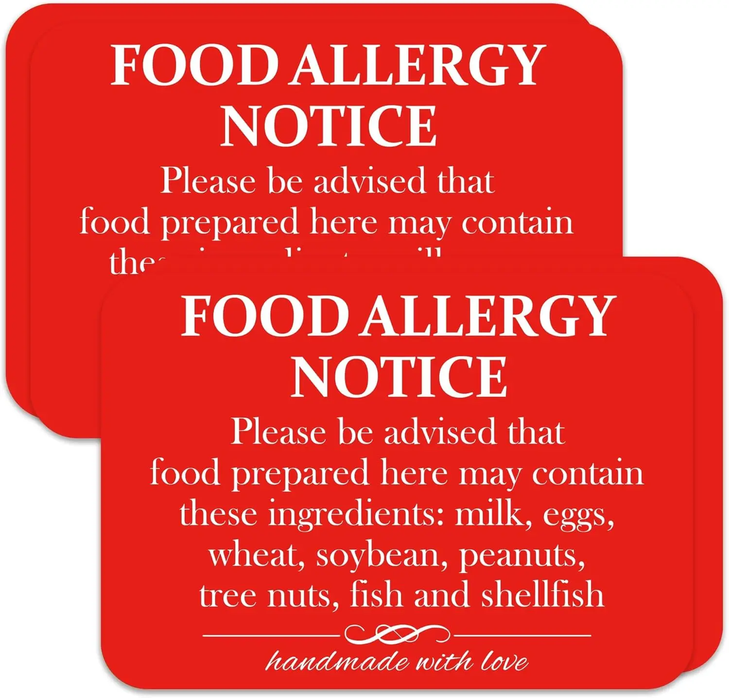 

4 Pack Food Allergy Notice Sign Allergen Caution Warning Sticker 10x7 Inches-Caution Danger Safety Security Signs Food Allergy