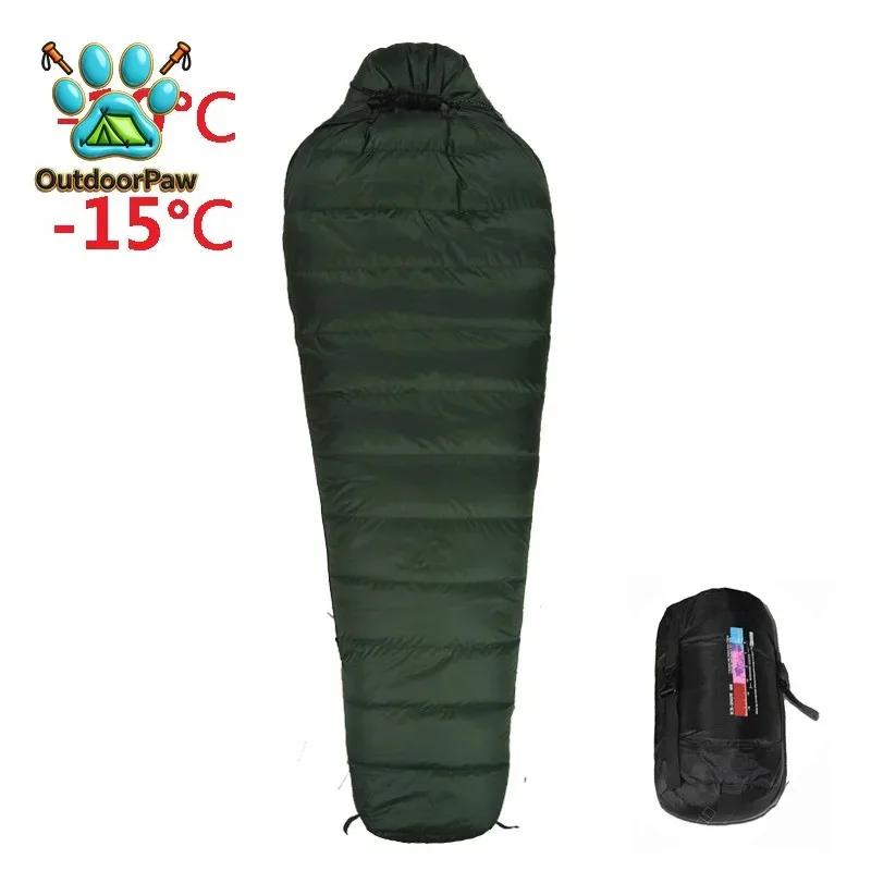 1500g/2000G Filling White Duck Down Adult Mummy Sleeping Bag Ultralight Outdoor Camping Tourist Portable Keep Warm Winter Use