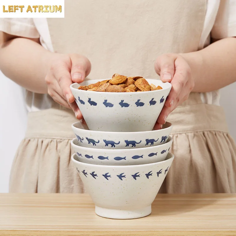 Simple Animal Pattern 5inches Rice Bowl Splash Ink Round Ceramic Bowls Household Casual Fruit  Salad Yogurt Serving Tableware